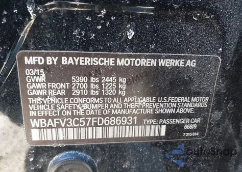 2015 BMW 535D xDrive z USA, uszkodzony, nr VIN WBAFV3C57FD686931